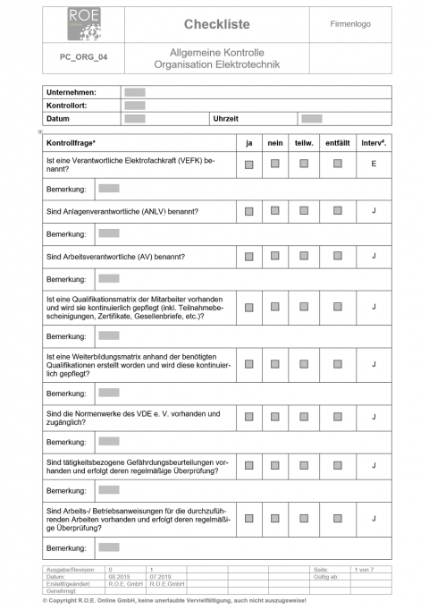 04 Allgemeine Kontrolle Organisation Elektrotechnik R O E Online