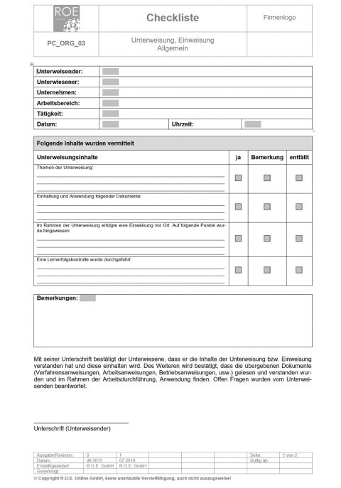 03. Unterweisung Allgemein | R.O.E. Online